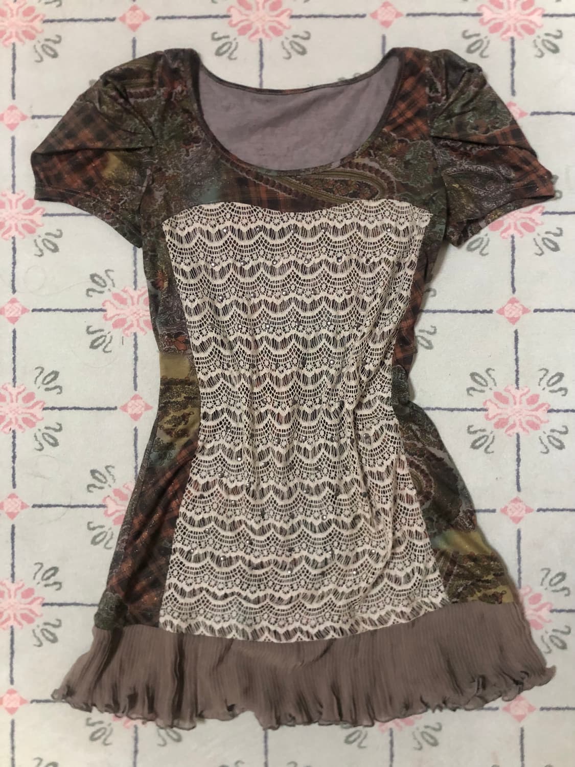 빈티지 오리엔탈 브라운 원피스 탑 vintage top 상품이미지5