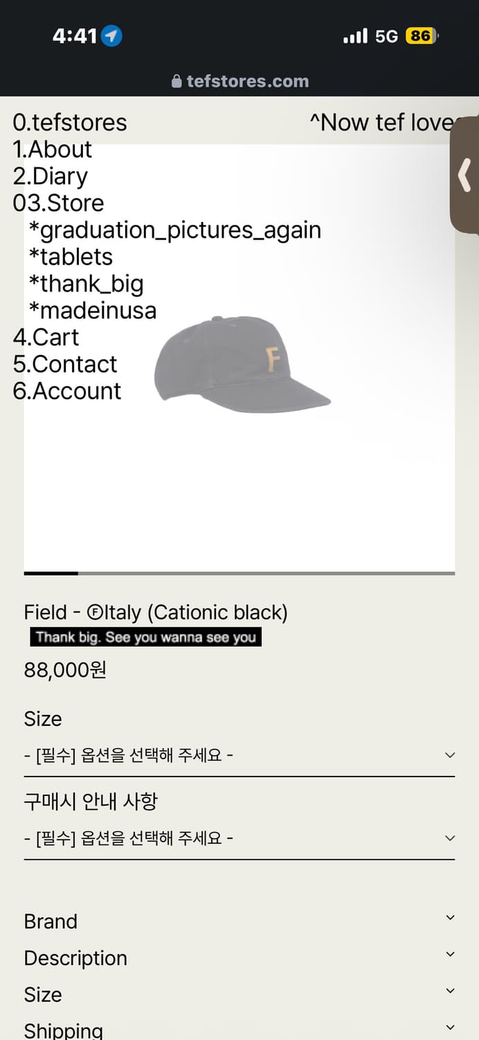 테프스토어즈 Field - @Italy (Cationic black) M 상품이미지1