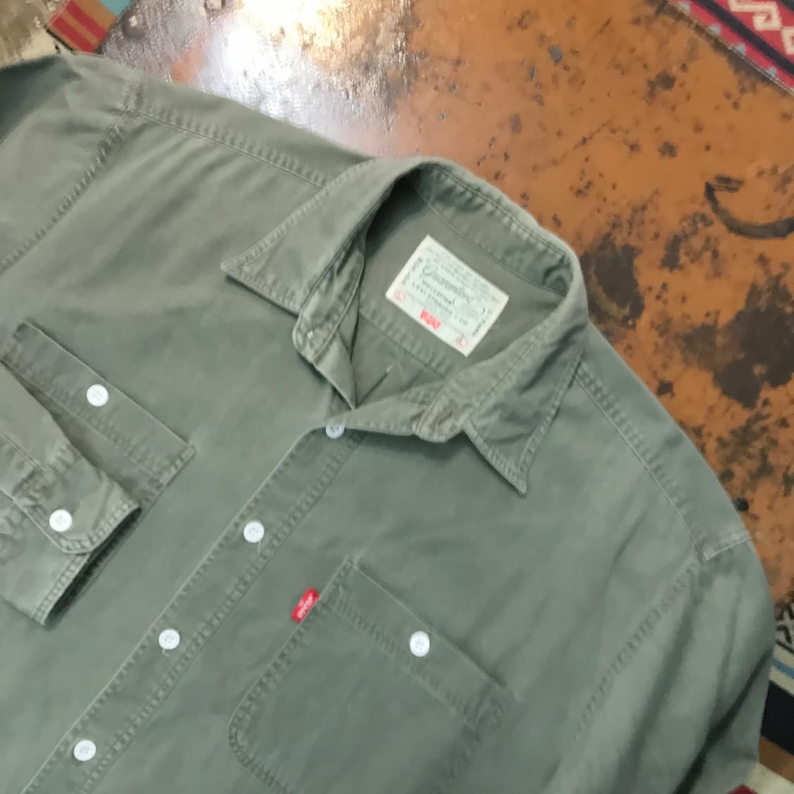 80s 리바이스 투포켓 카키 코튼 셔츠 남성 105 사이즈 상품이미지3