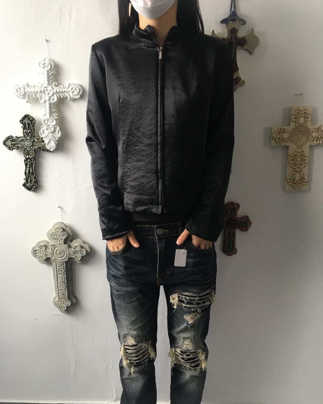 Glossy high neck zip up 상품이미지1