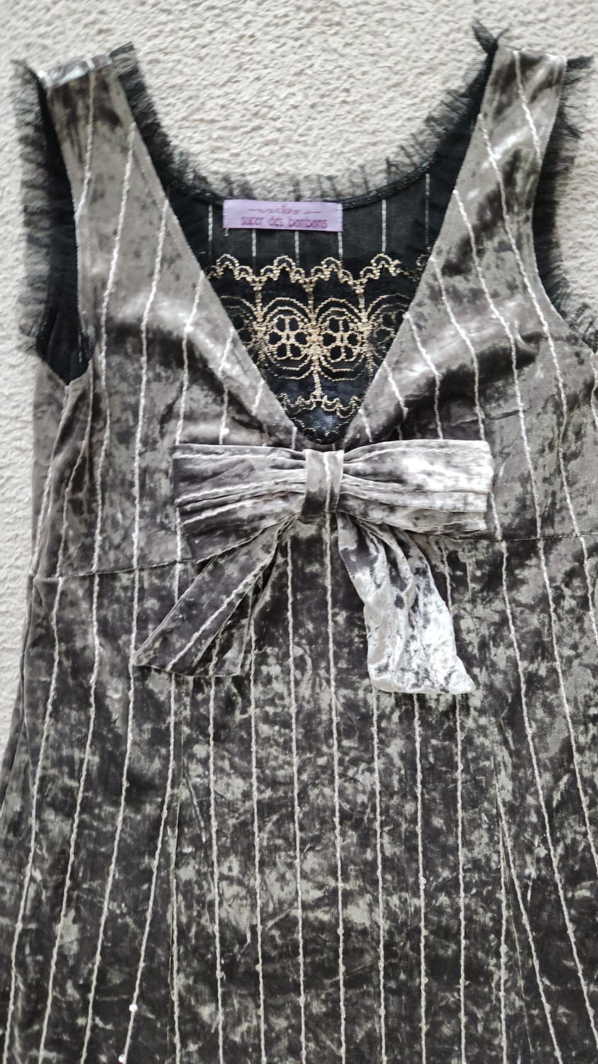 벨벳 민소매 리본 스핑클 원피스 상품이미지2