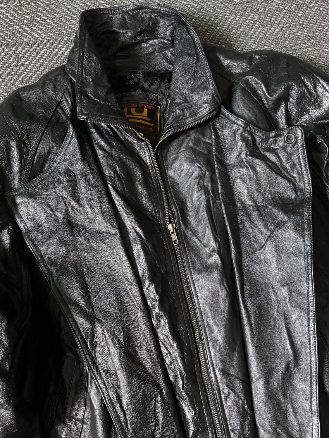 90s 4U 블랙 레이어드 패널 빈티지 소가죽 자켓 (105-110) 상품이미지3