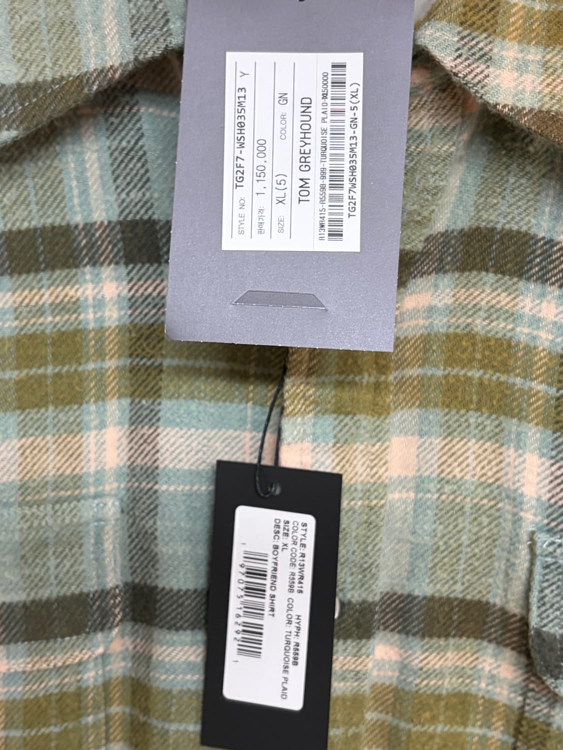 XL) R13 보이프렌드 셔츠 터콰이즈체크 상품이미지3