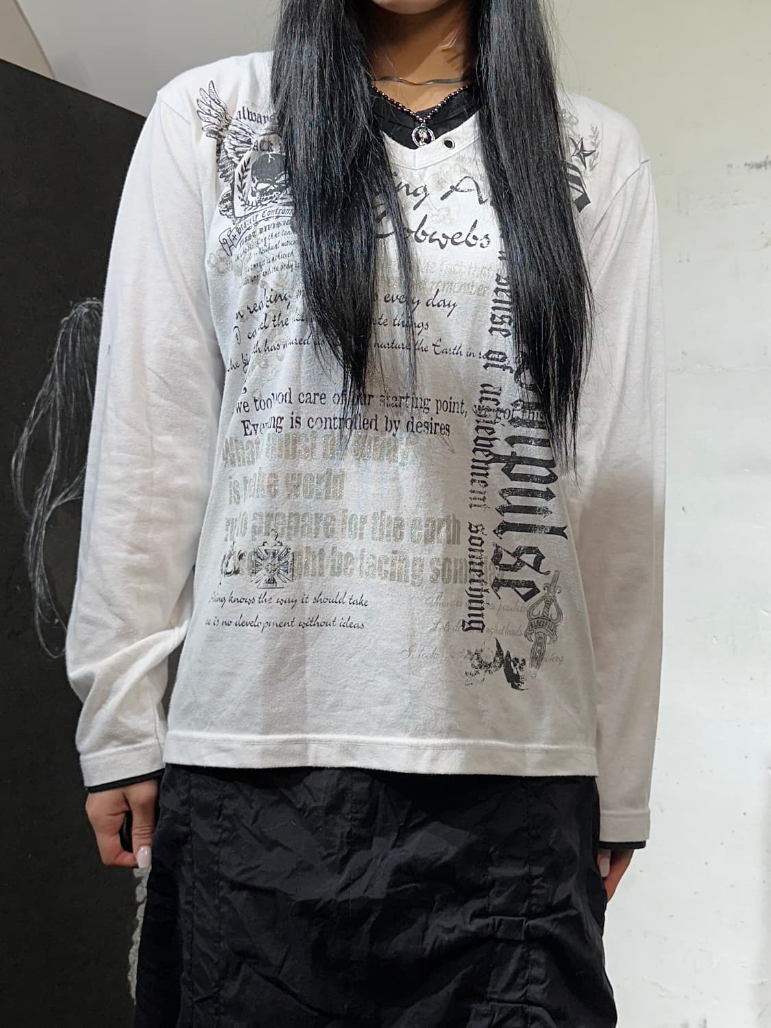 Jpn 일본 빈티지 고딕 펑크 해골 프린팅 롱슬리브 L 상품이미지5