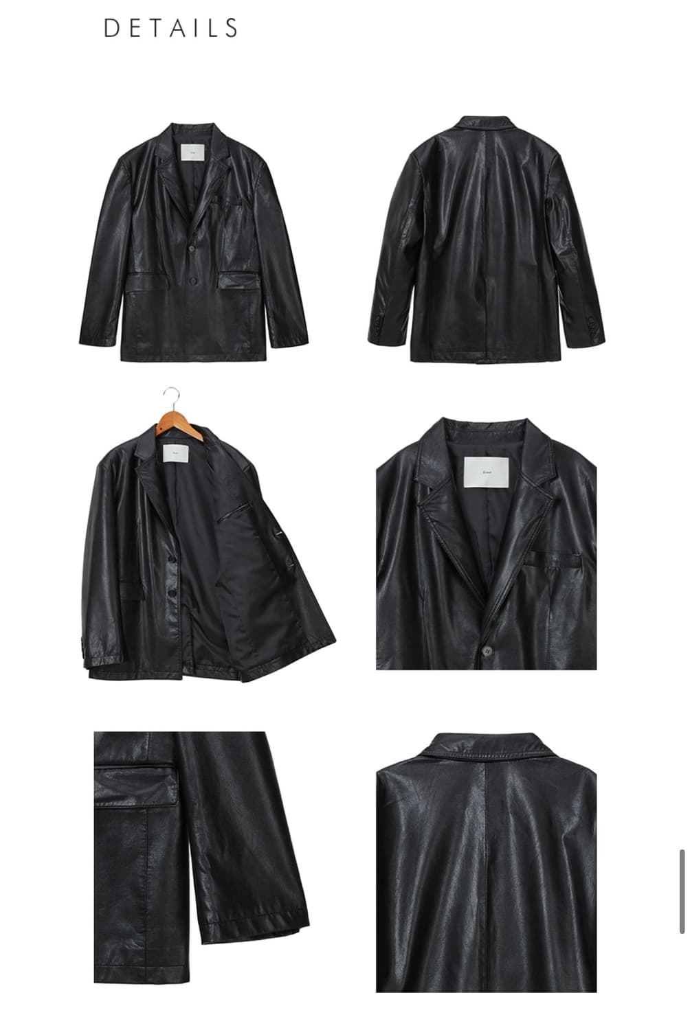 던스트 유니섹스 2버튼 비건레더 블레이저 자켓 블랙 XS 상품이미지3