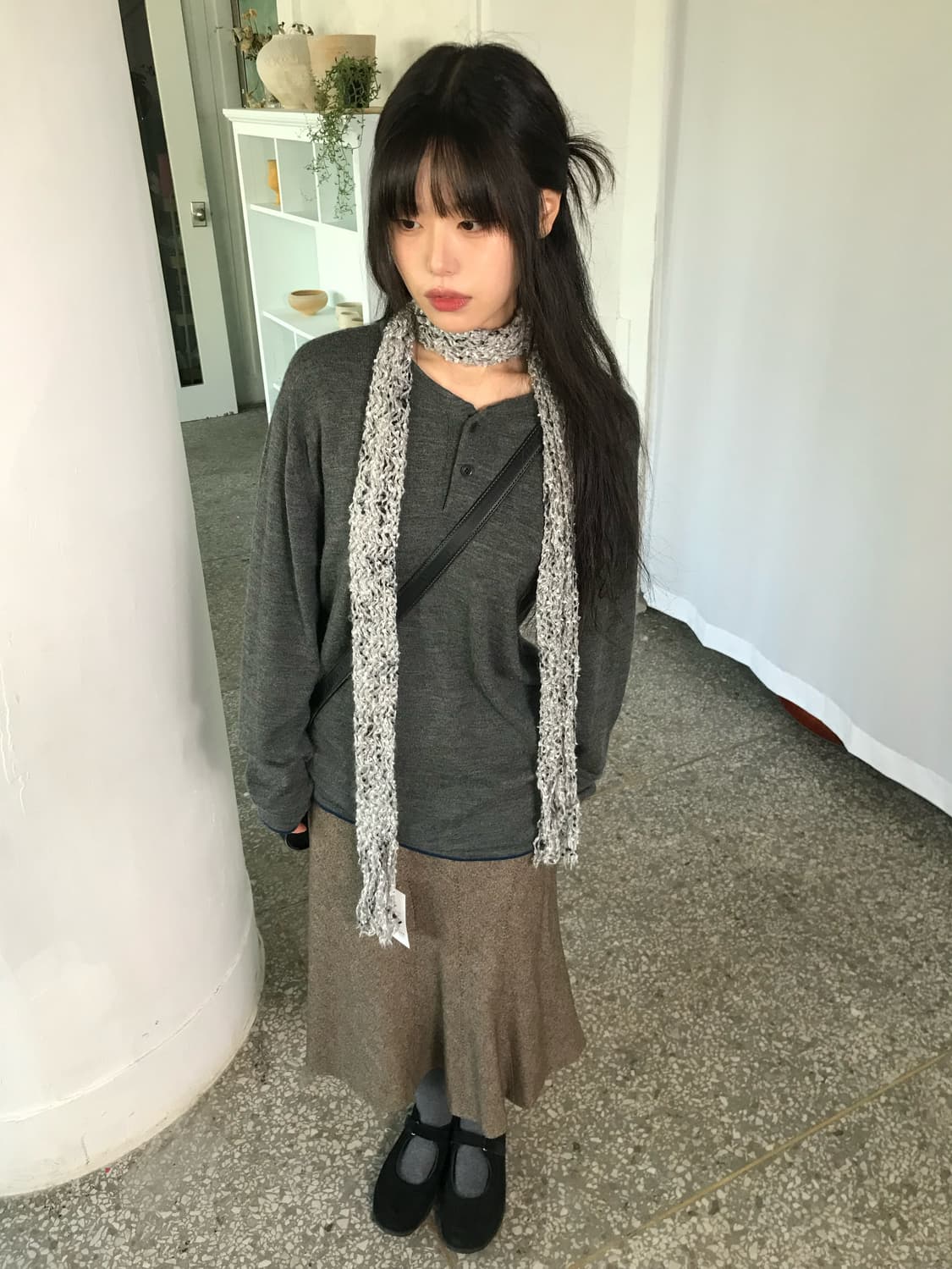 브라운 스티치 스커트 상품이미지3