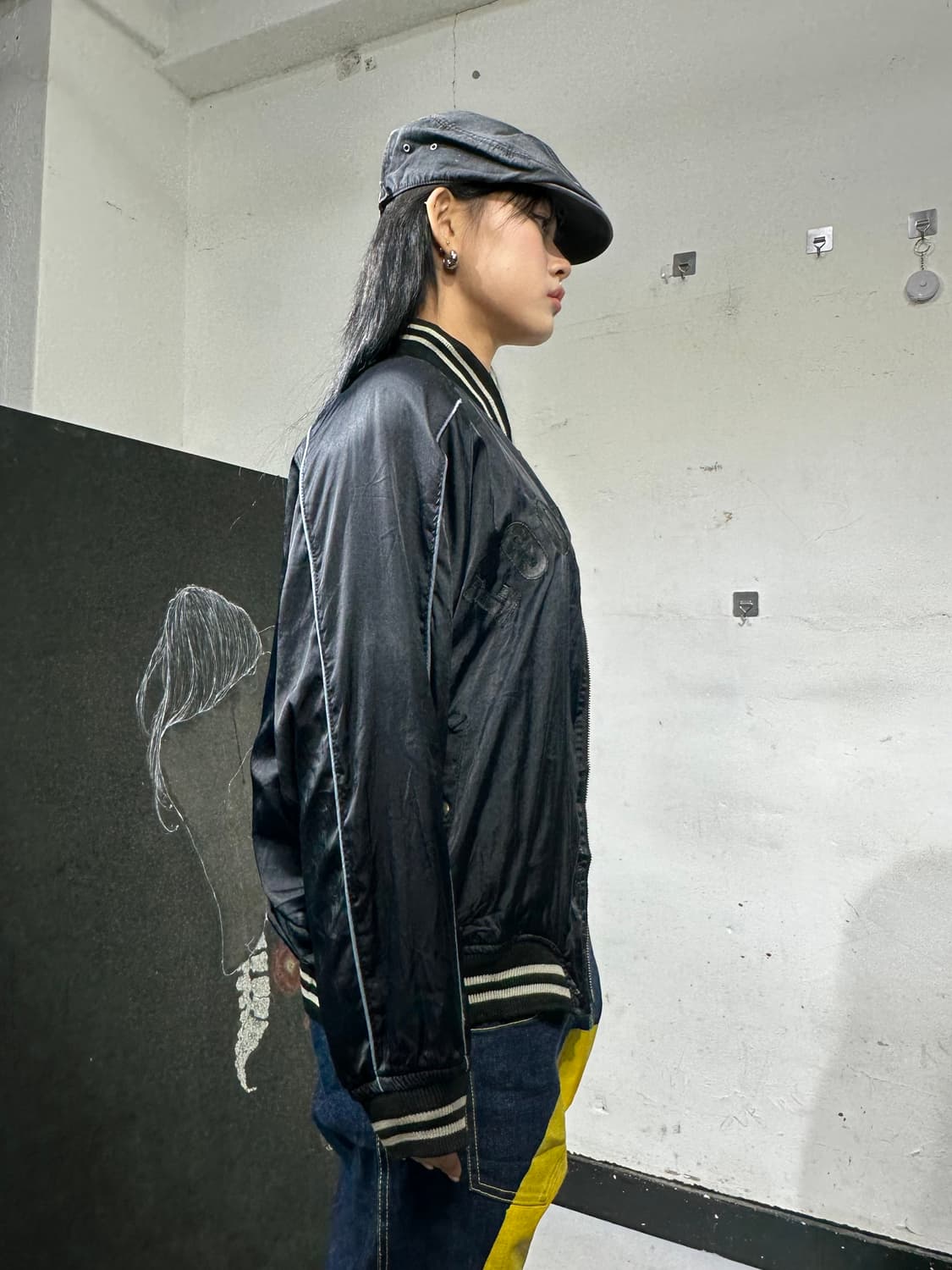 Jpn 일본빈티지 오리엔탈 일본 검정 스펠아웃 스카잔 자켓 상품이미지5