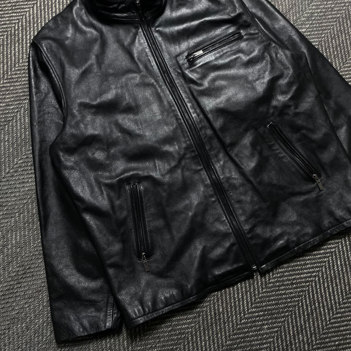 90s 마이크 클로딩 아카이브 램스킨 레더 가죽 라이더 자켓 y 5860 상품이미지4