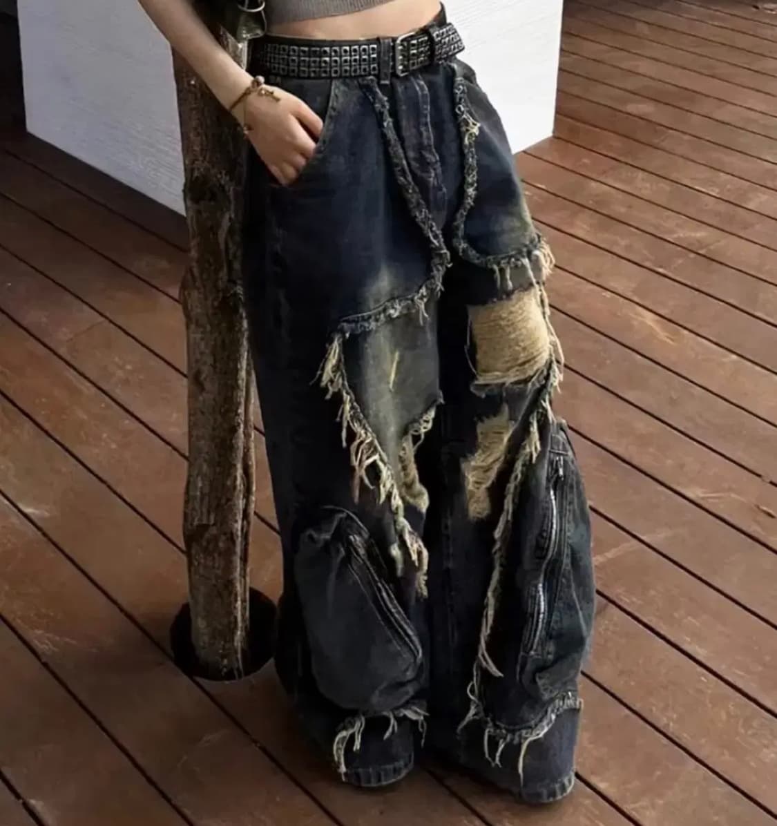 디스트로이드 데미지 워싱 와이드 데님 팬츠 y2k 빈티지 펑크  상품이미지2