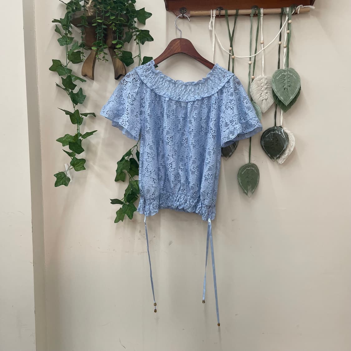 엑시즈팜 풀 레이스 하늘 반팔 블라우스 상품이미지4
