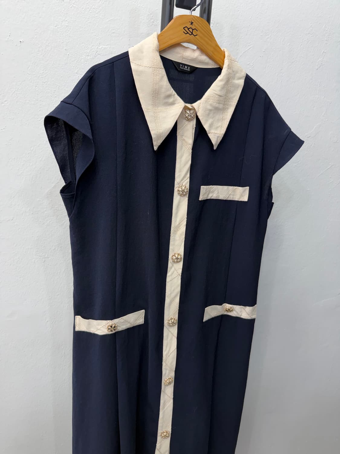 정품) TIME 한섬 네이비 카라 반팔 원피스 82 F 상품이미지2