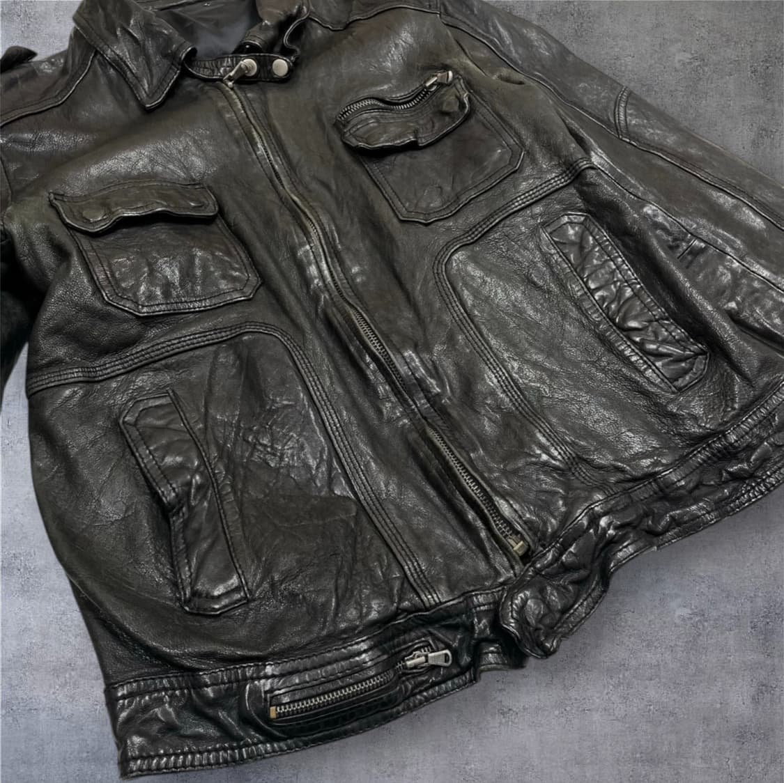  일본 빈티지 블랙 양가죽 라이더 자켓 50 상품이미지6