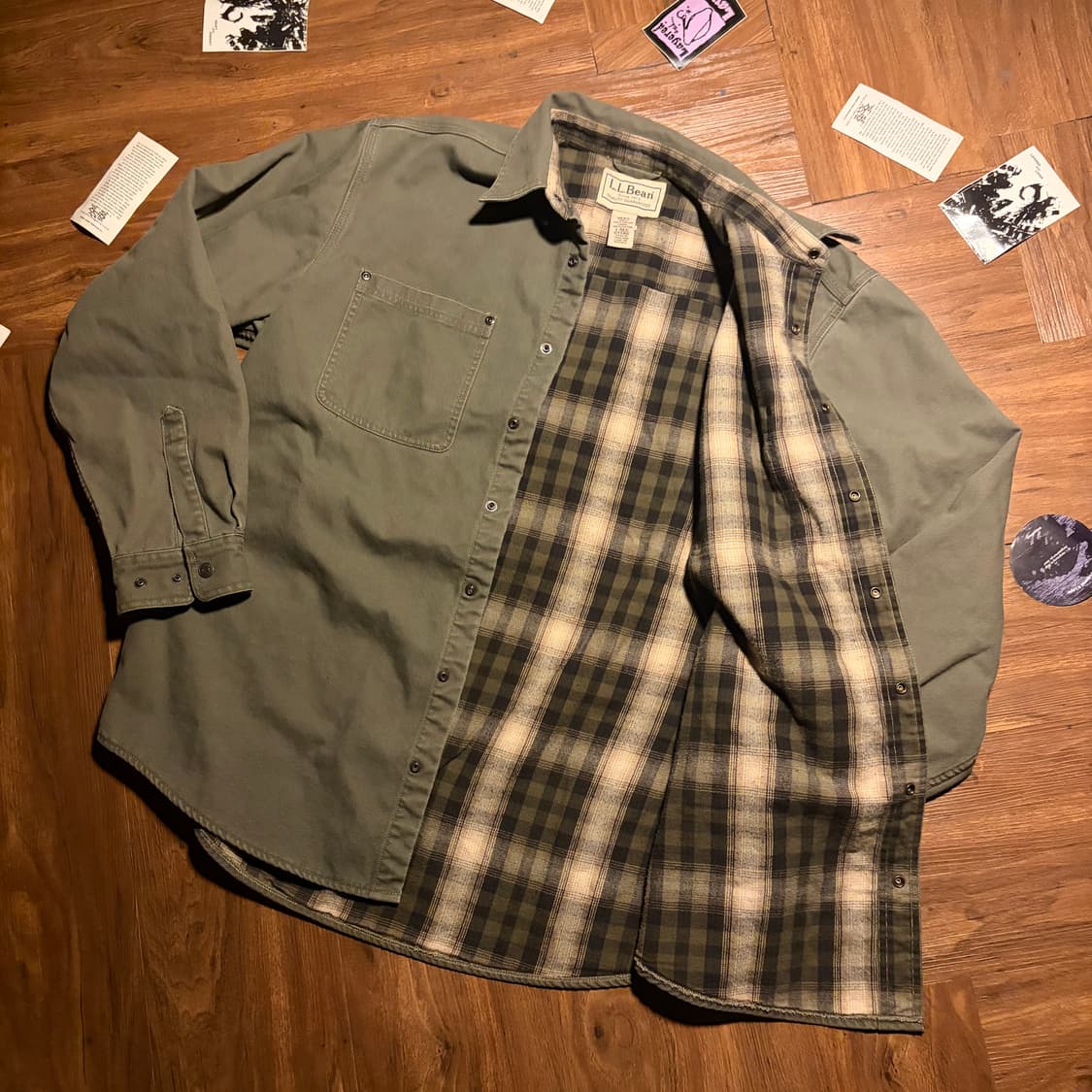 LL BEAN 플란넬 라이닝 올리브 캔버스 자켓 상품이미지4