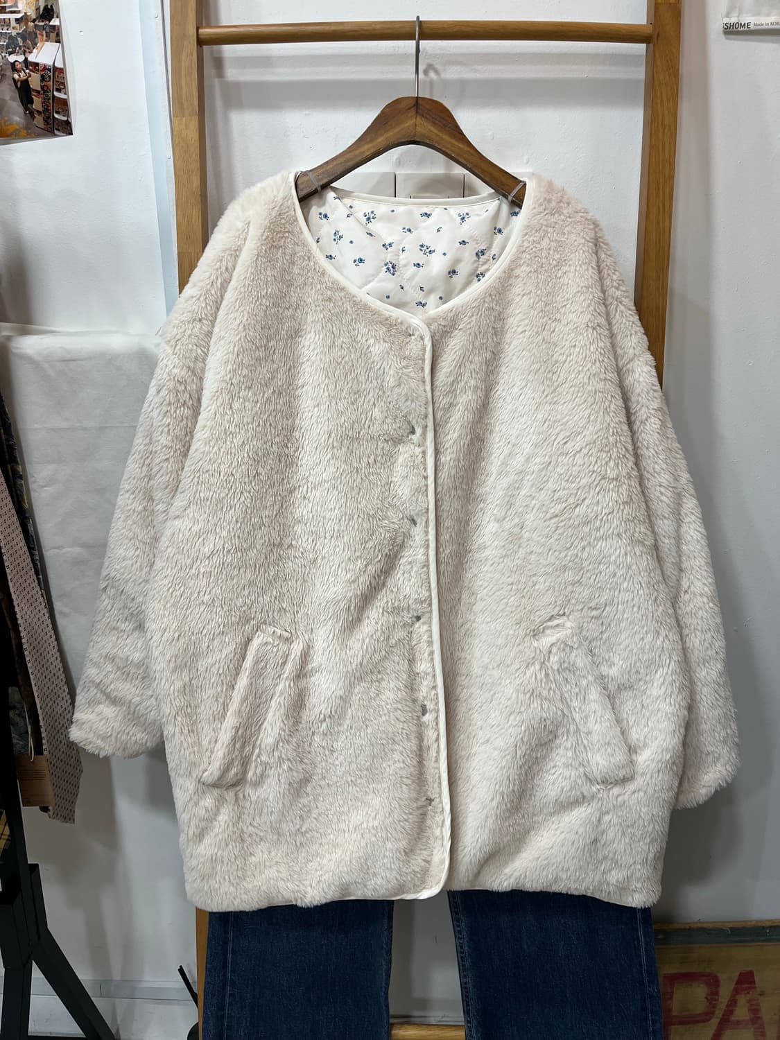 (리버시블) 플라워 퀼팅 & 양털 뽀글이 자켓 상품이미지4