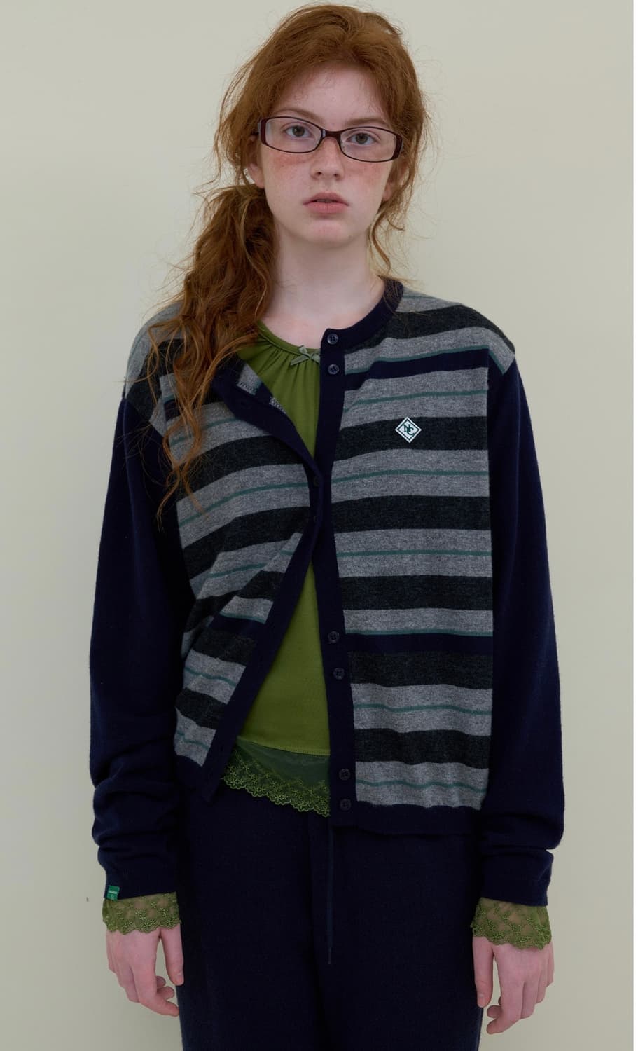 Cashmere Wool Stripe Cardigan _ Navy 상품이미지1