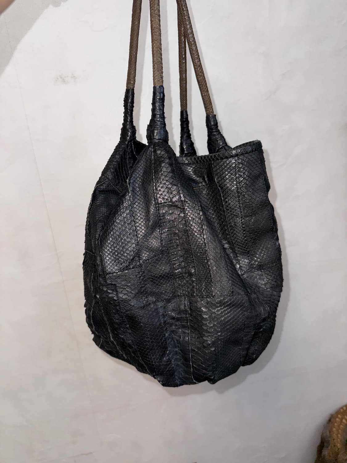 Black real python skin bucket bag 상품이미지1