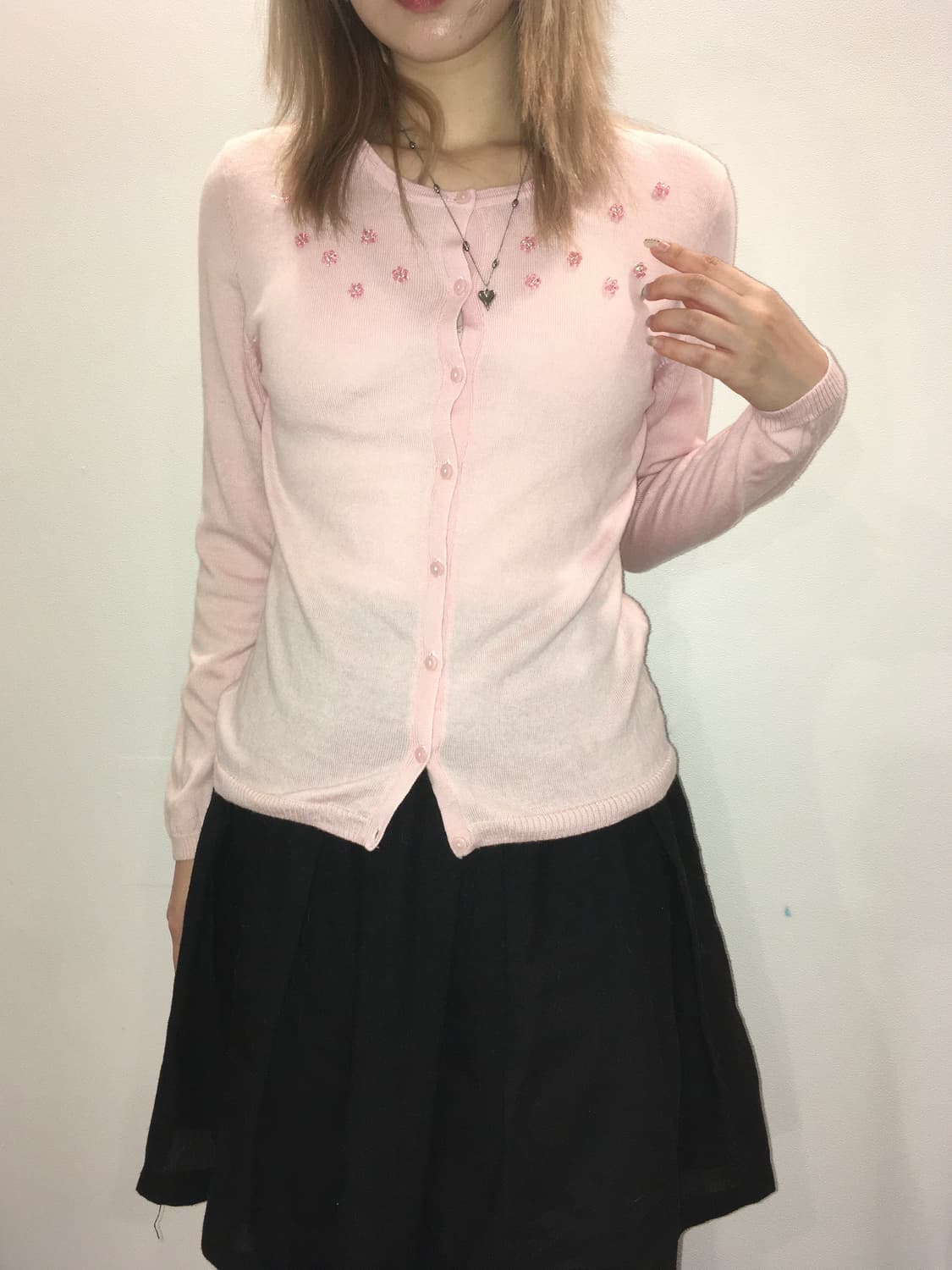 jpn vintage 핑크 플라워 비즈 울 가디건 상품이미지3