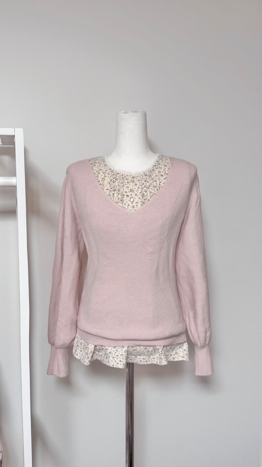 일본빈티지 모리걸 핑크 플라워 레이어드 세트 상품이미지1