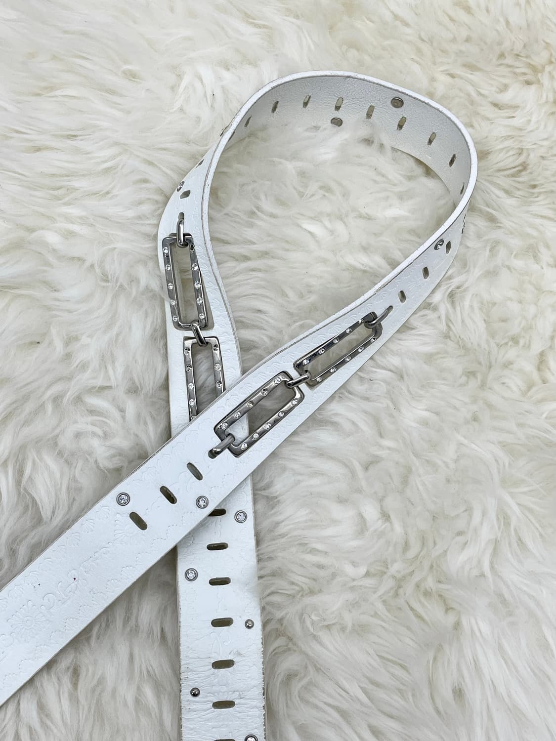 리얼레더 화이트 웨스턴 큐빅 버클 벨트 상품이미지5