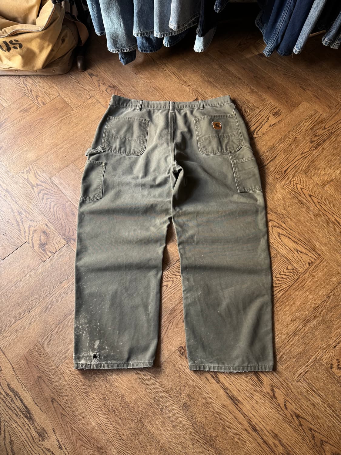 [40]칼하트 USA 더티워싱 모스그린 싱글니 카펜터 워크 팬츠 상품이미지2