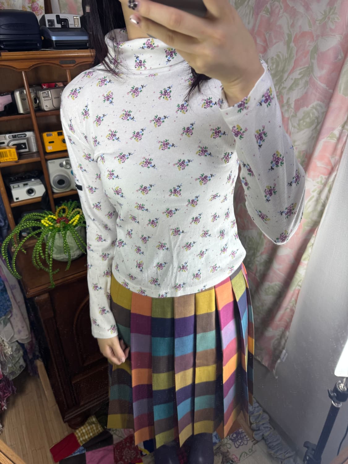 레이어드 긴팔 티셔츠 꽃무늬 빈티지 상품이미지1