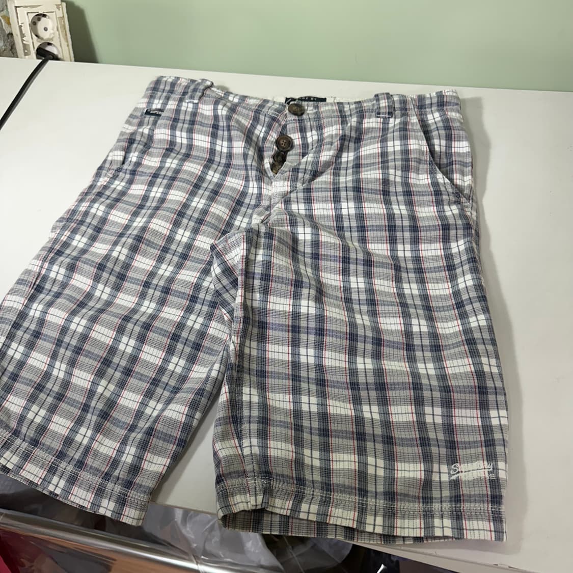 M 슈퍼드라이 코튼 버튼플라이 신치백 체크반바지 상품이미지3