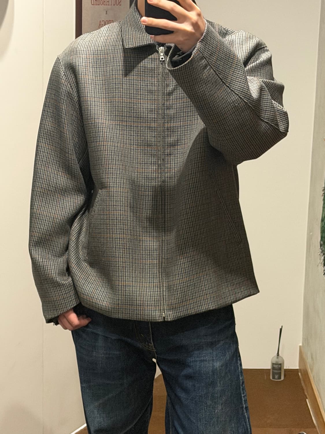 오라리 더블 페이스 체크 지프 블루종 상품이미지1