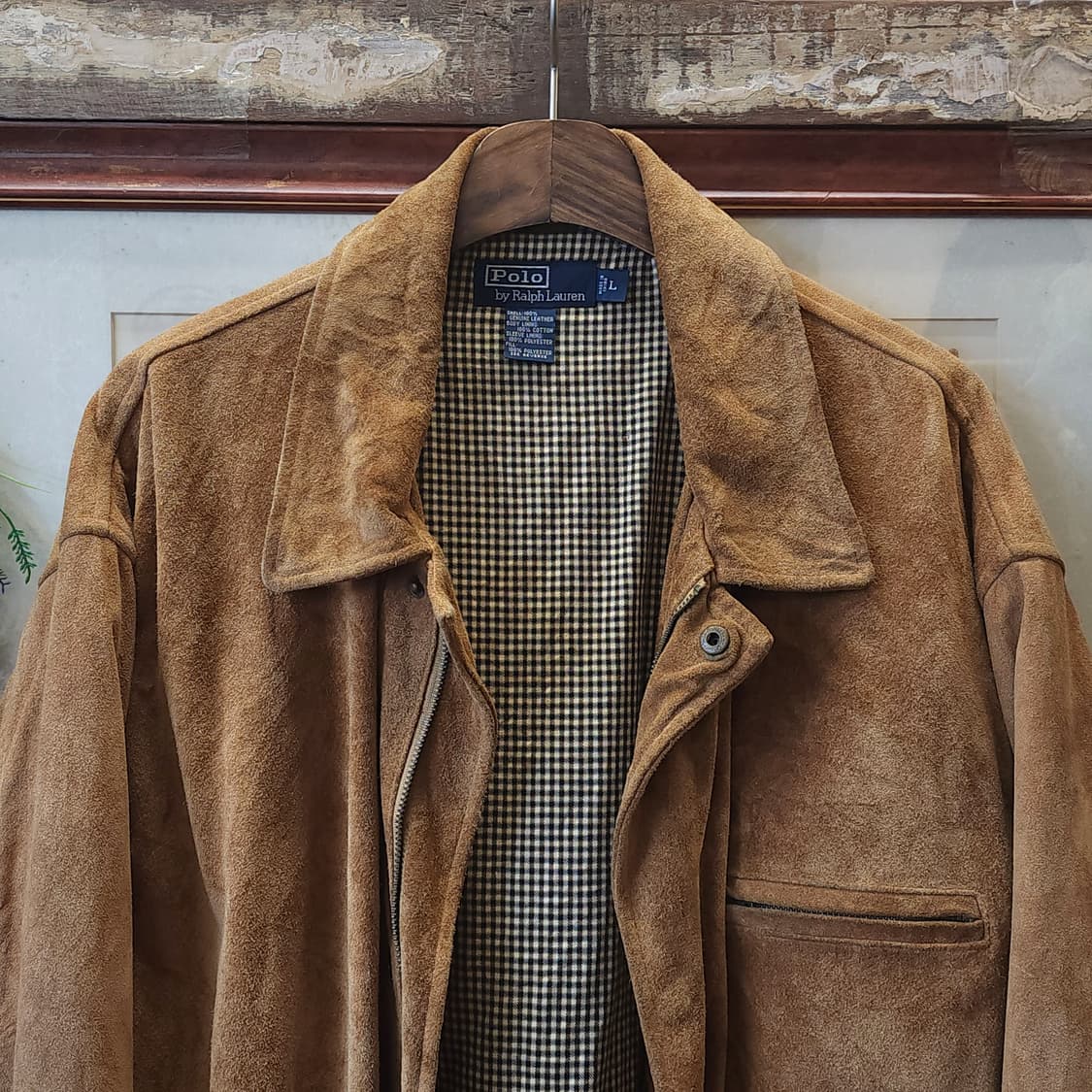 90s 폴로 가죽자켓 스웨이드 레더 카코트 브라운 헤비레더 L 빅사이즈 상품이미지4