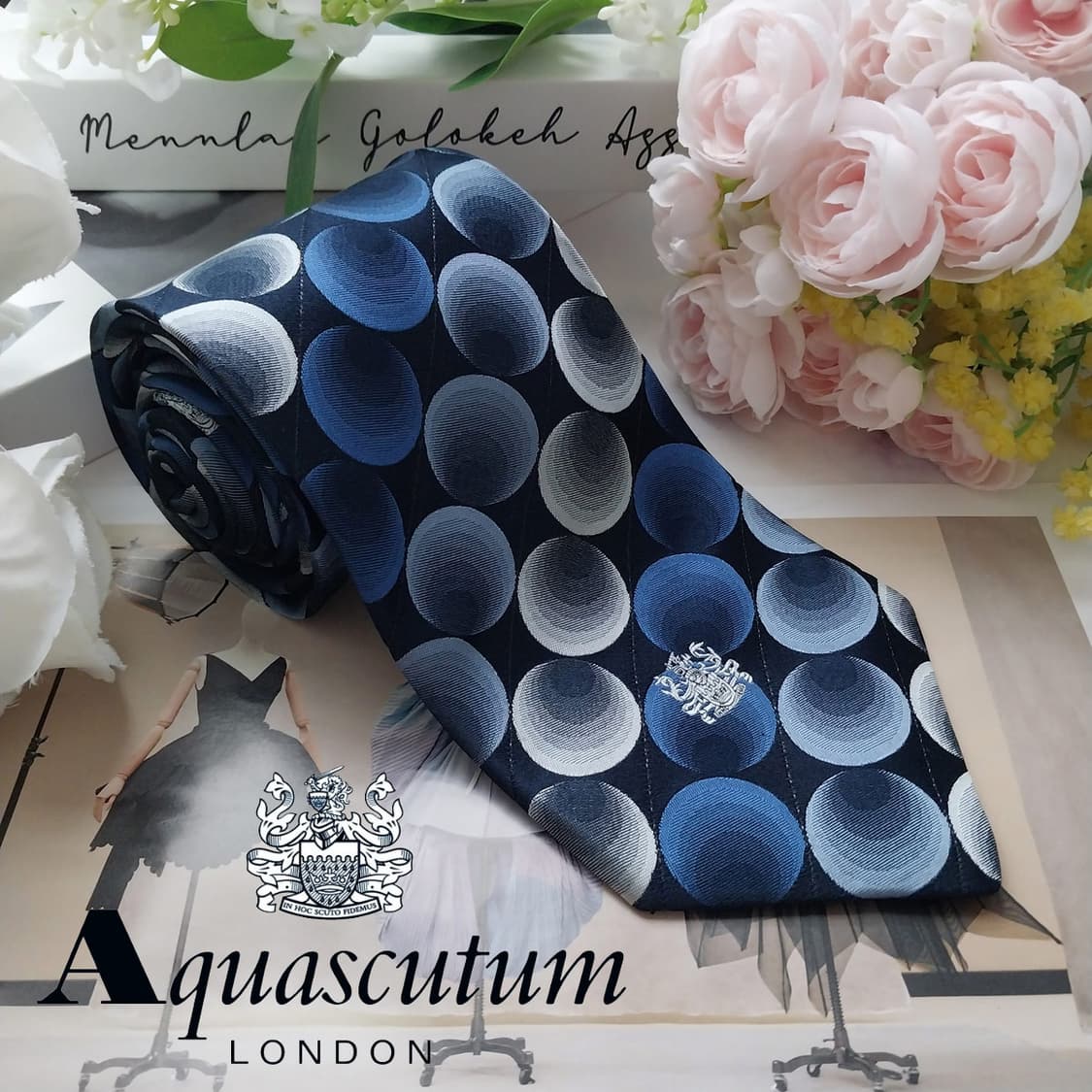 아쿠아스큐텀 실크 블루 도트 패턴 넥타이 9.5cm A+등급 K2095
 상품이미지2