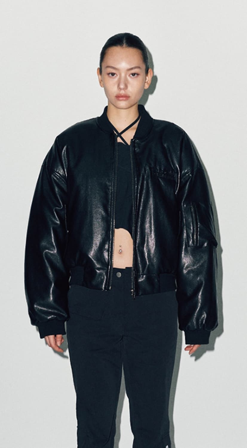 슬로우가먼츠 패딩 레더 봄버 자켓 MA-1 (설쁘 착용) 상품이미지4