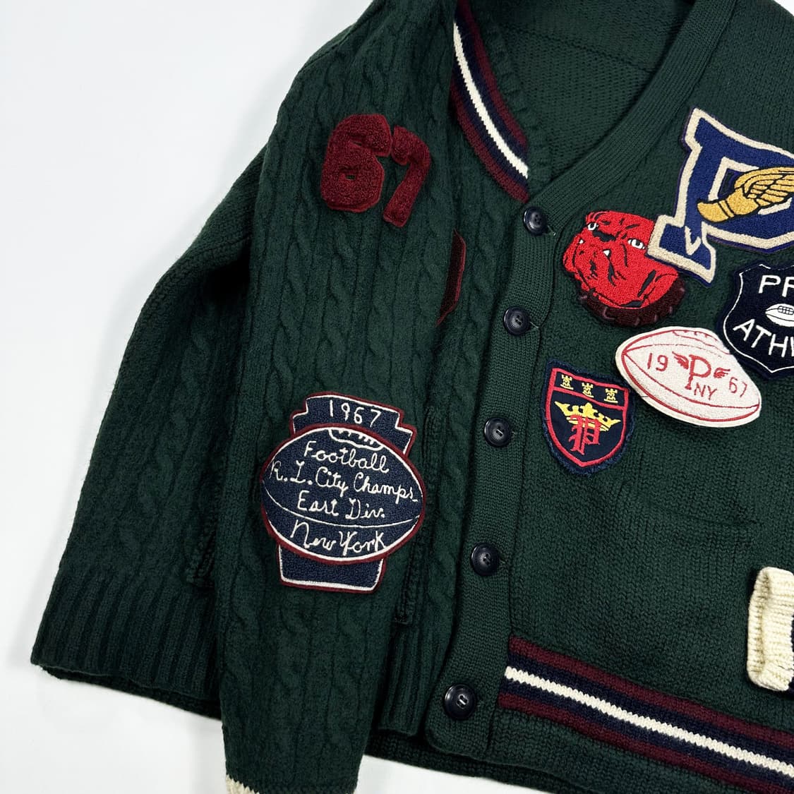 폴로 랄프로렌 클래식 패치 헤비 울 니트 가디건 실측M 상품이미지4