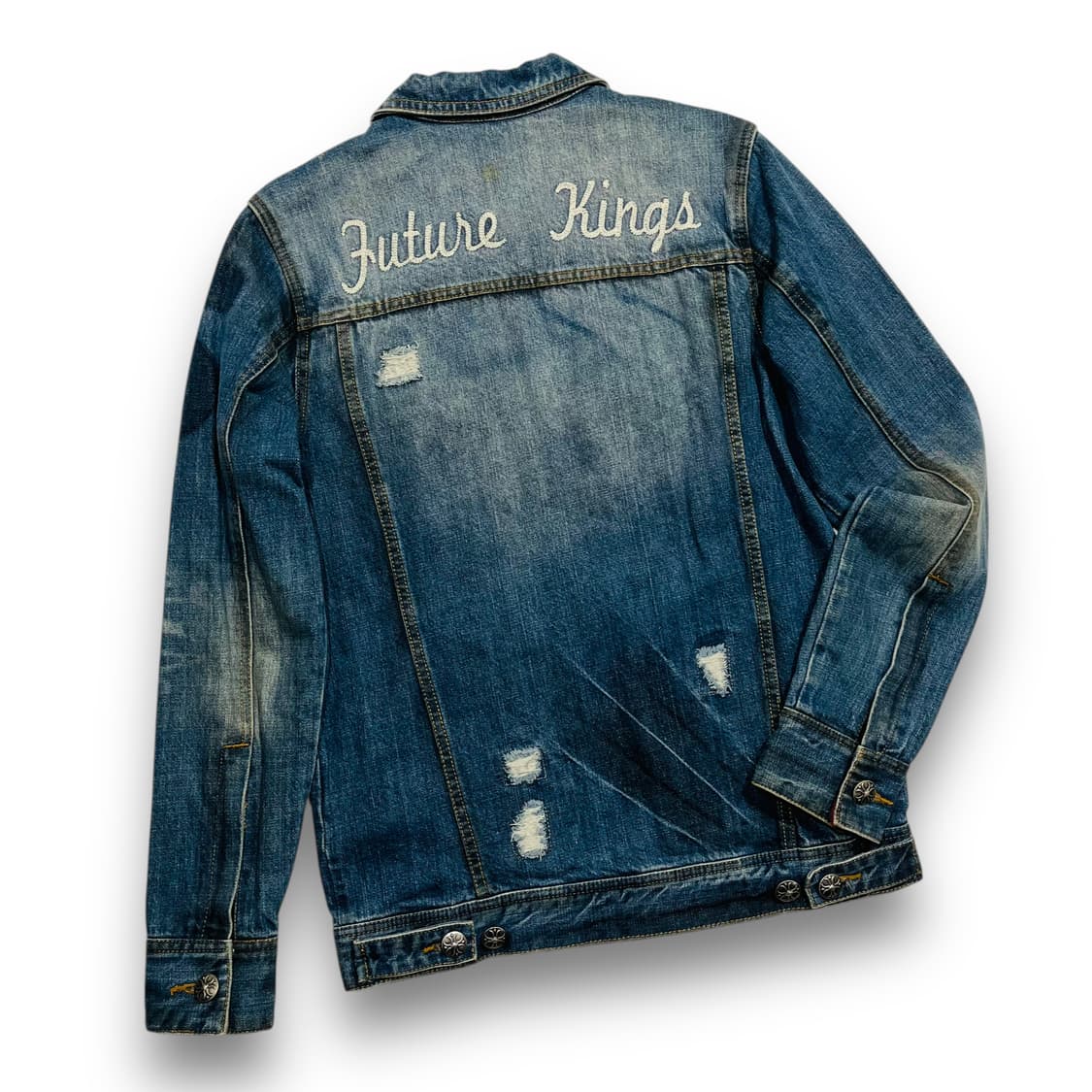 인 더 애틱 디스트로이드 워시드 크로스 음각 데님 자켓 상품이미지4