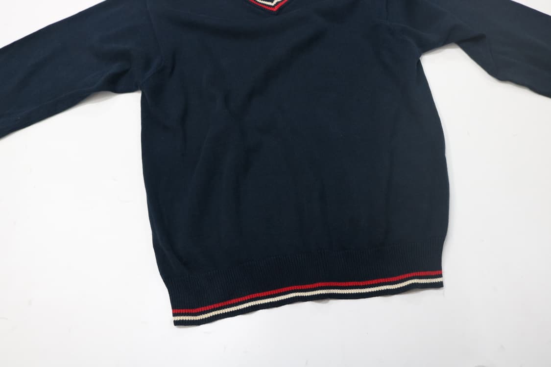 BEAMS 빔즈 빈티지 트리콜로 라인 브이넥 코튼 니트 (M) 상품이미지4