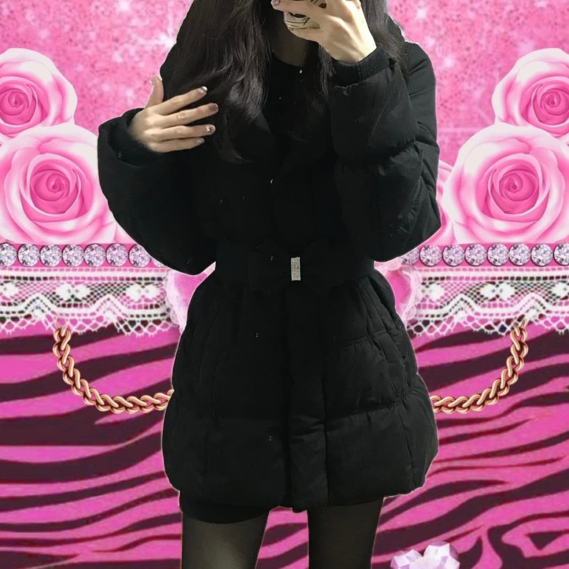 빈티지 잉그니 블랙 리본 보석 패딩 히메갸루 달천깔 오네갸루 공겜여주 상품이미지1