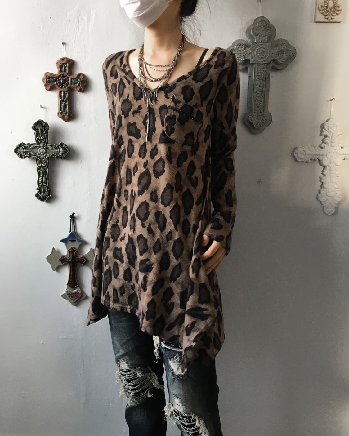 Animal pattern unbalanced knit 상품이미지1