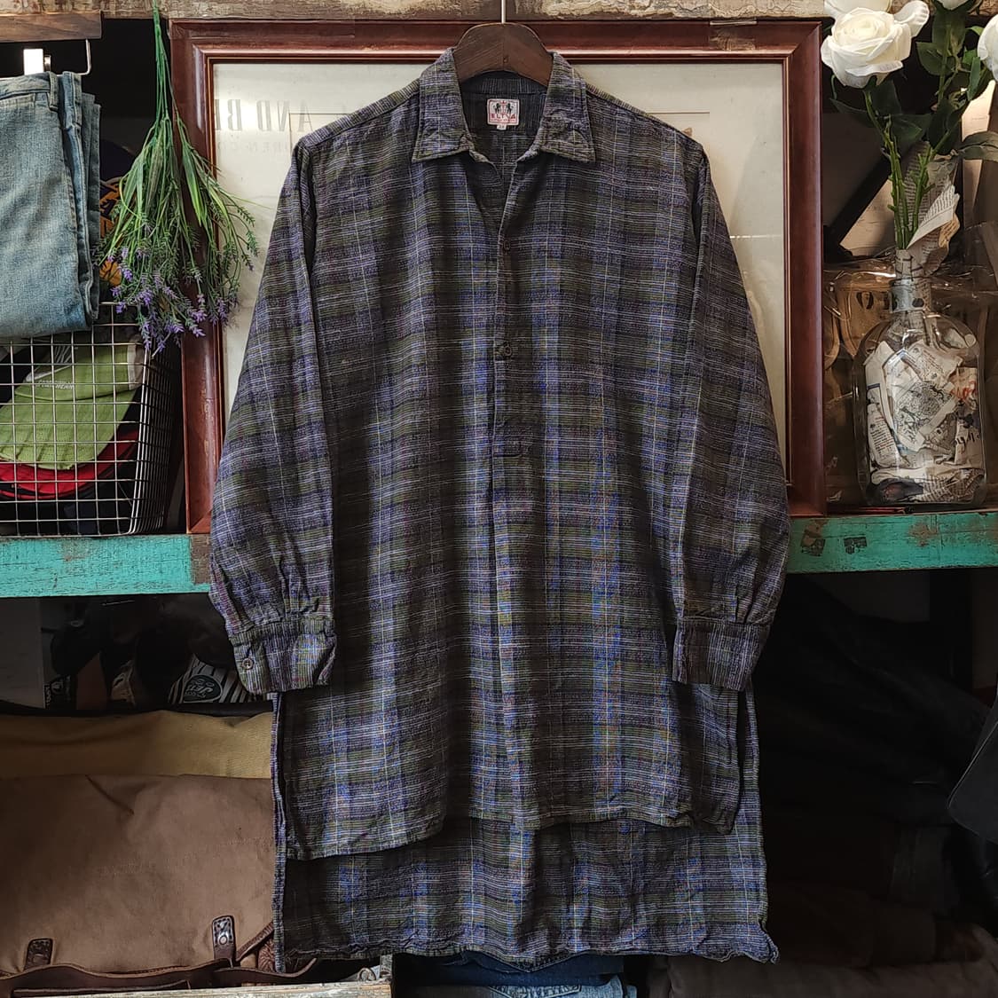 60s 프랑스 워크셔츠 플란넬 셔츠 가드너 빈티지 셔츠 튜닉 셔츠 퍼플 상품이미지1