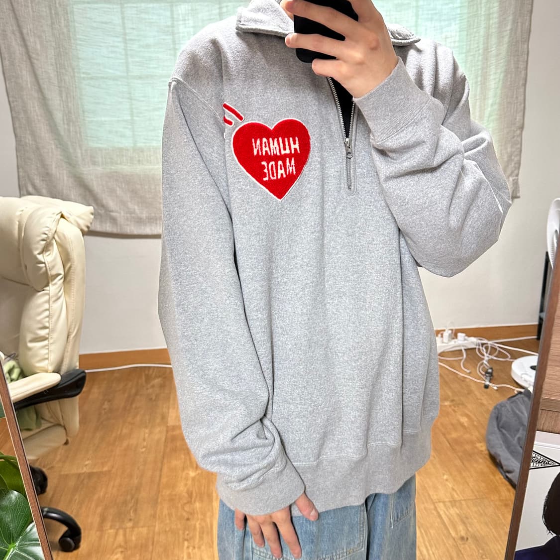 휴먼메이드 하프집업 맨투맨 그레이 xl사이즈 상품이미지3