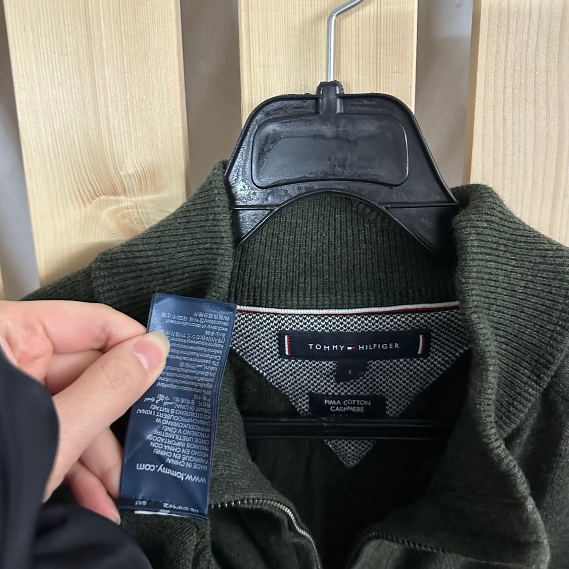(L) 타미힐피거 카키 니트 집업 가디건 상품이미지6