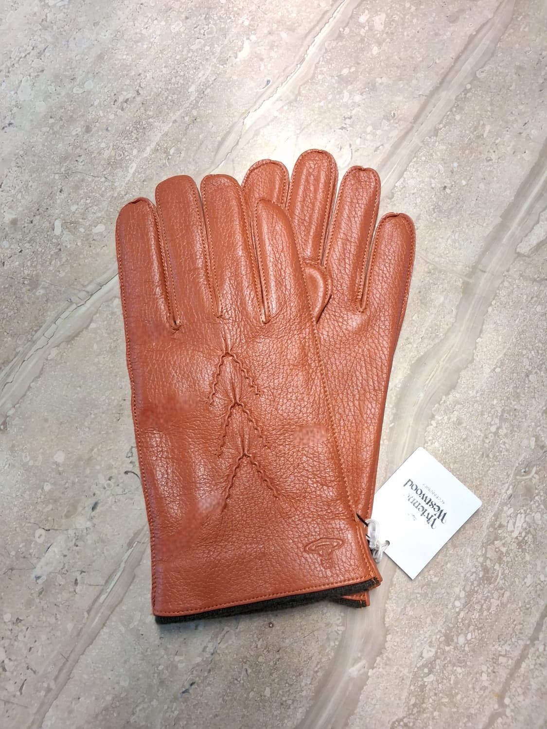 비비안웨스트우드 남성용 V 스티치 가죽 장갑 오렌지 25cm (새상품) 상품이미지2
