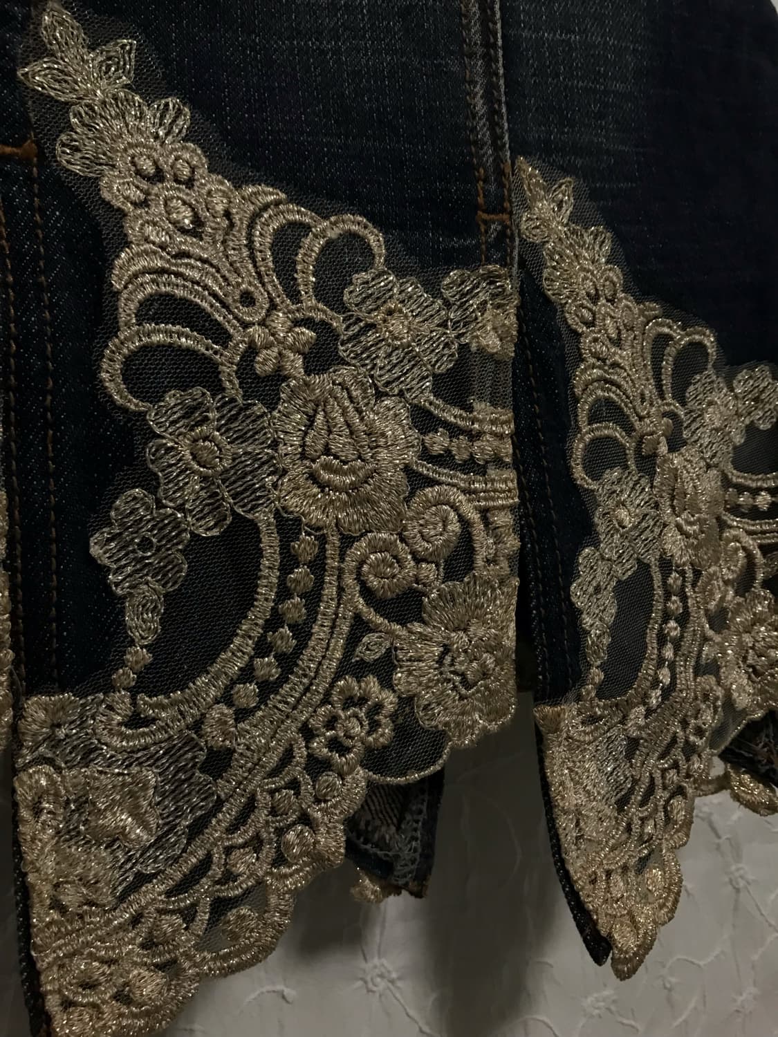 빈티지 르네상스 페어리 레이스 절개 데님 미디 스커트 상품이미지5