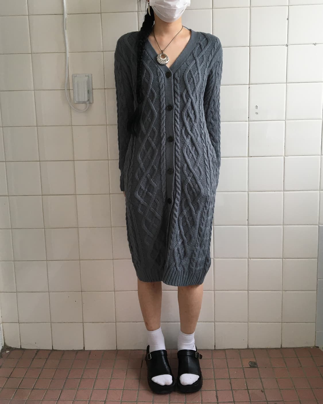 Belted cable pattern knit cardigan 상품이미지5