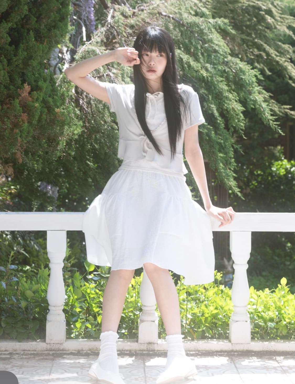 나이엔 플라워 패턴 캉캉 미디 스커트 화이트 상품이미지1