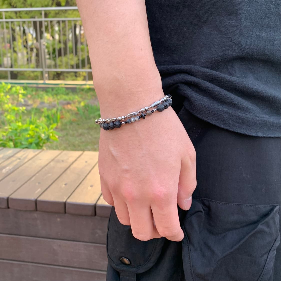 더스키 블랙 원석 팔찌 써지컬스틸  상품이미지4