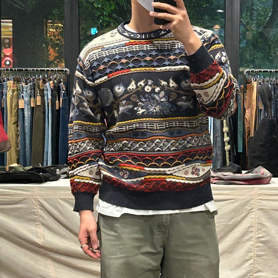 L) YASHIRO CLUB 패턴 니트 쿠지맛 상품이미지7