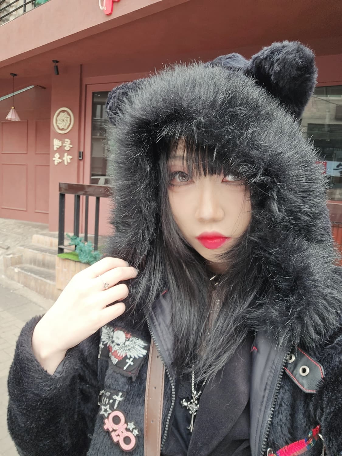 매드펑크 고양이 귀 네코미미 후드집업 퍼 점퍼 자켓 상품이미지3