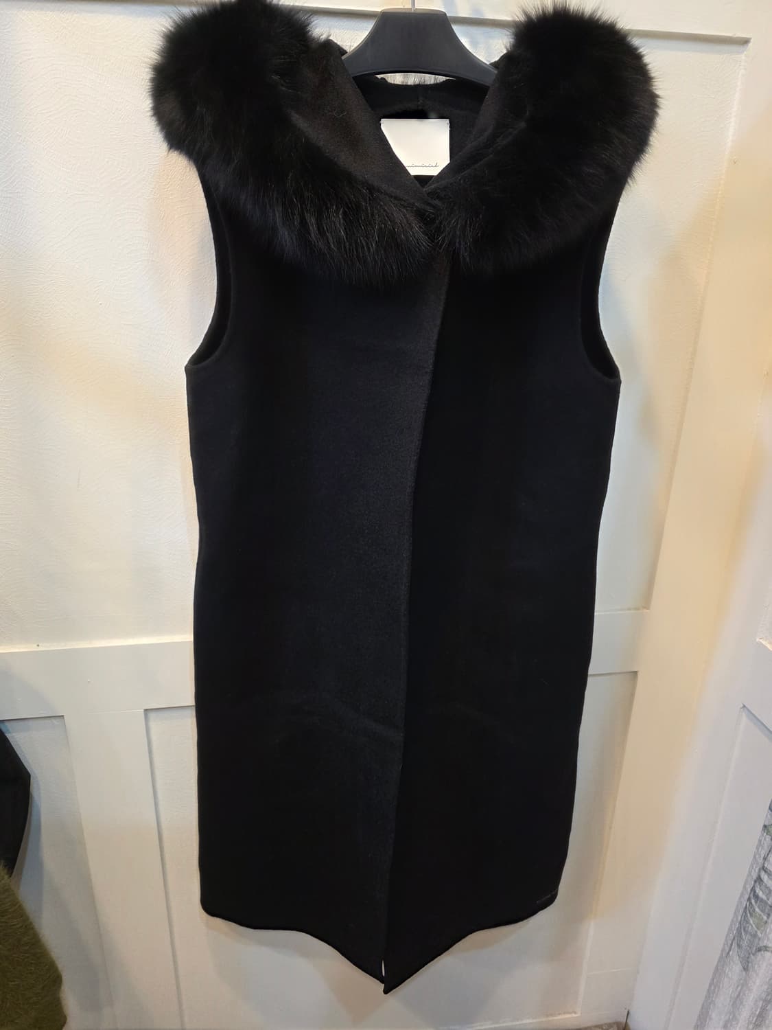 폭스퍼 후드 롱 울 베스트 블랙 상품이미지3