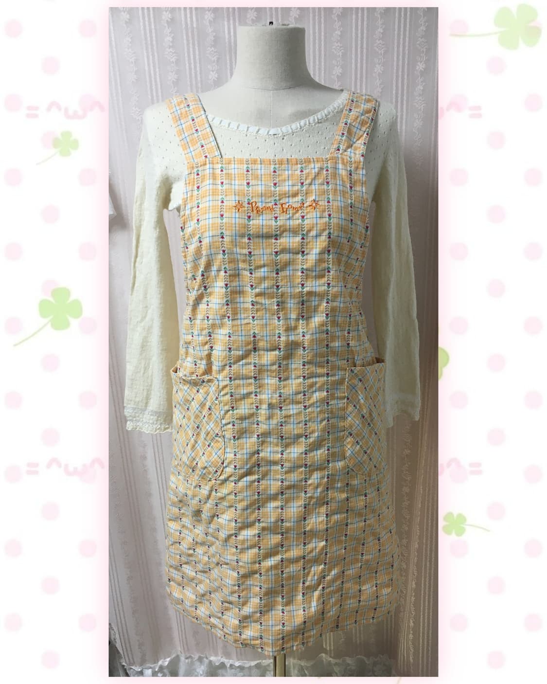 오렌지 체크 에이프런 앞치마 상품이미지2