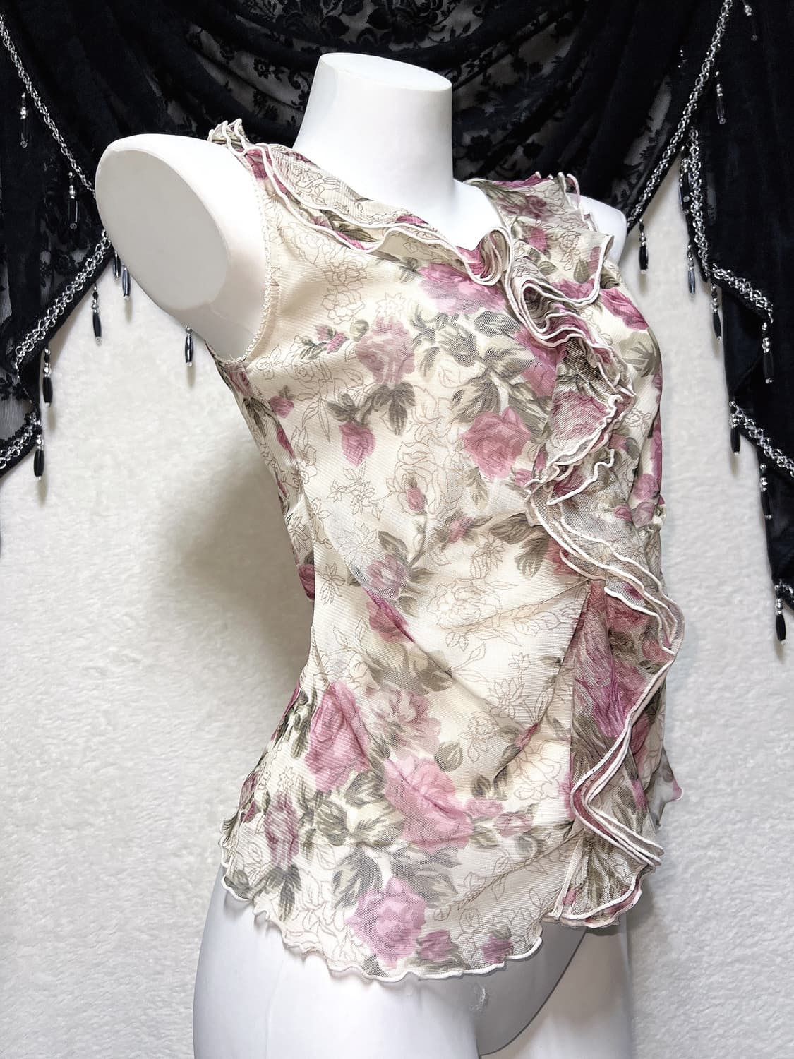 오리엔탈 페어리 모리 플라워 프릴 블라우스 나시 로걀탑 로맨틱갸루 핀터 상품이미지1