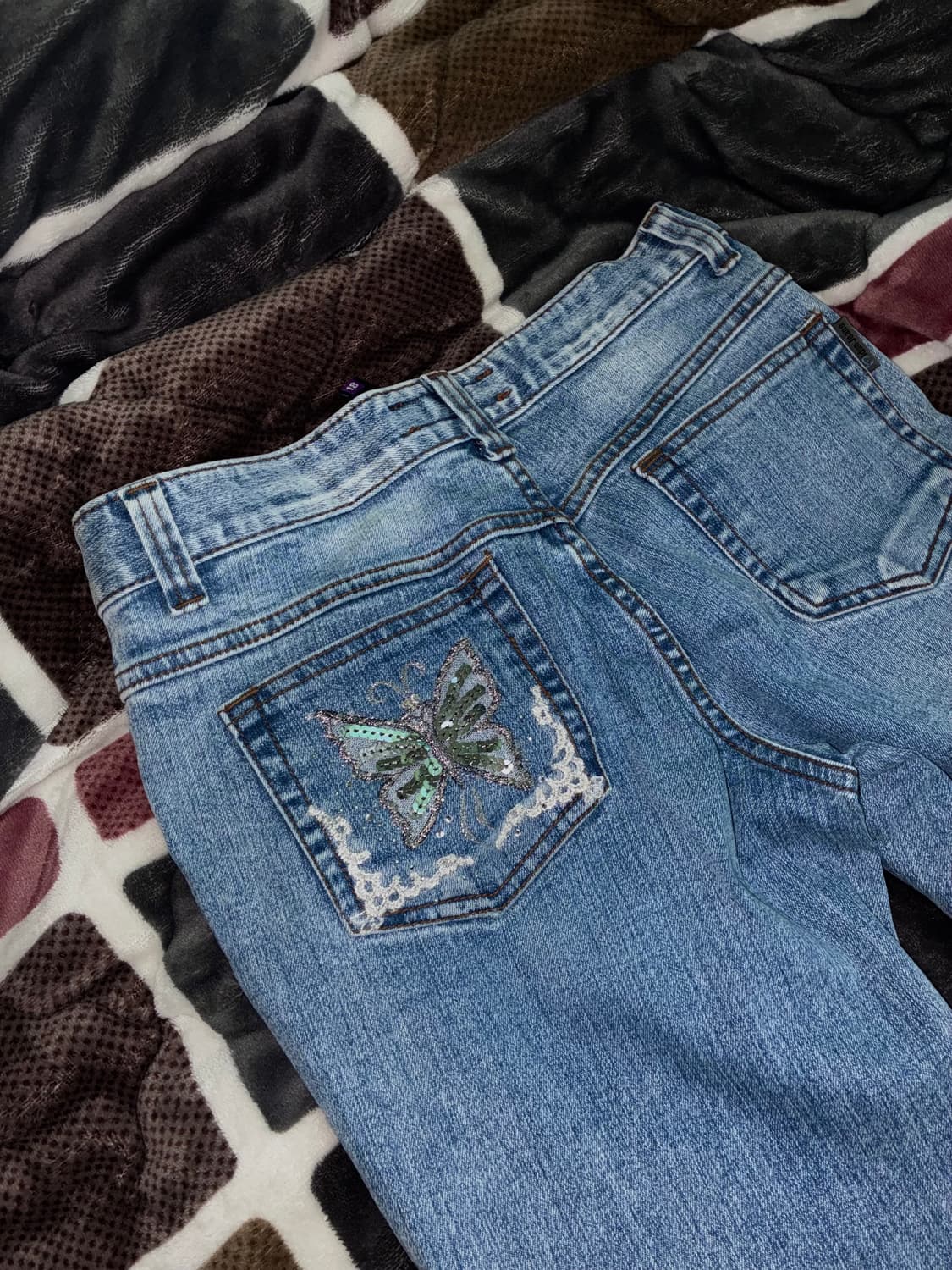 y2k 오네가루 나비레이스 연청 부츠컷 상품이미지5