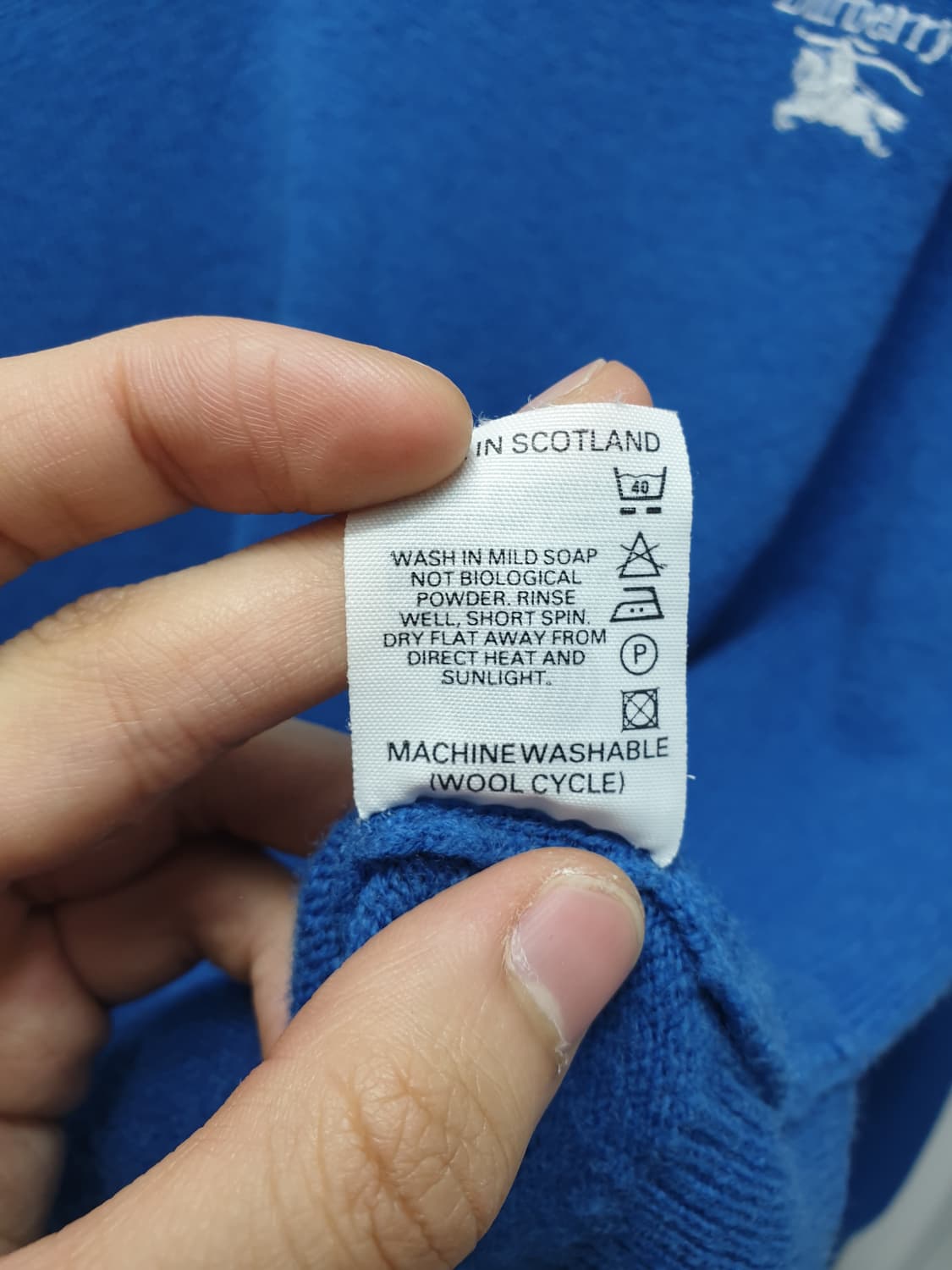 90s 버버리 램스울 브이넥 니트 블루 42 상품이미지5